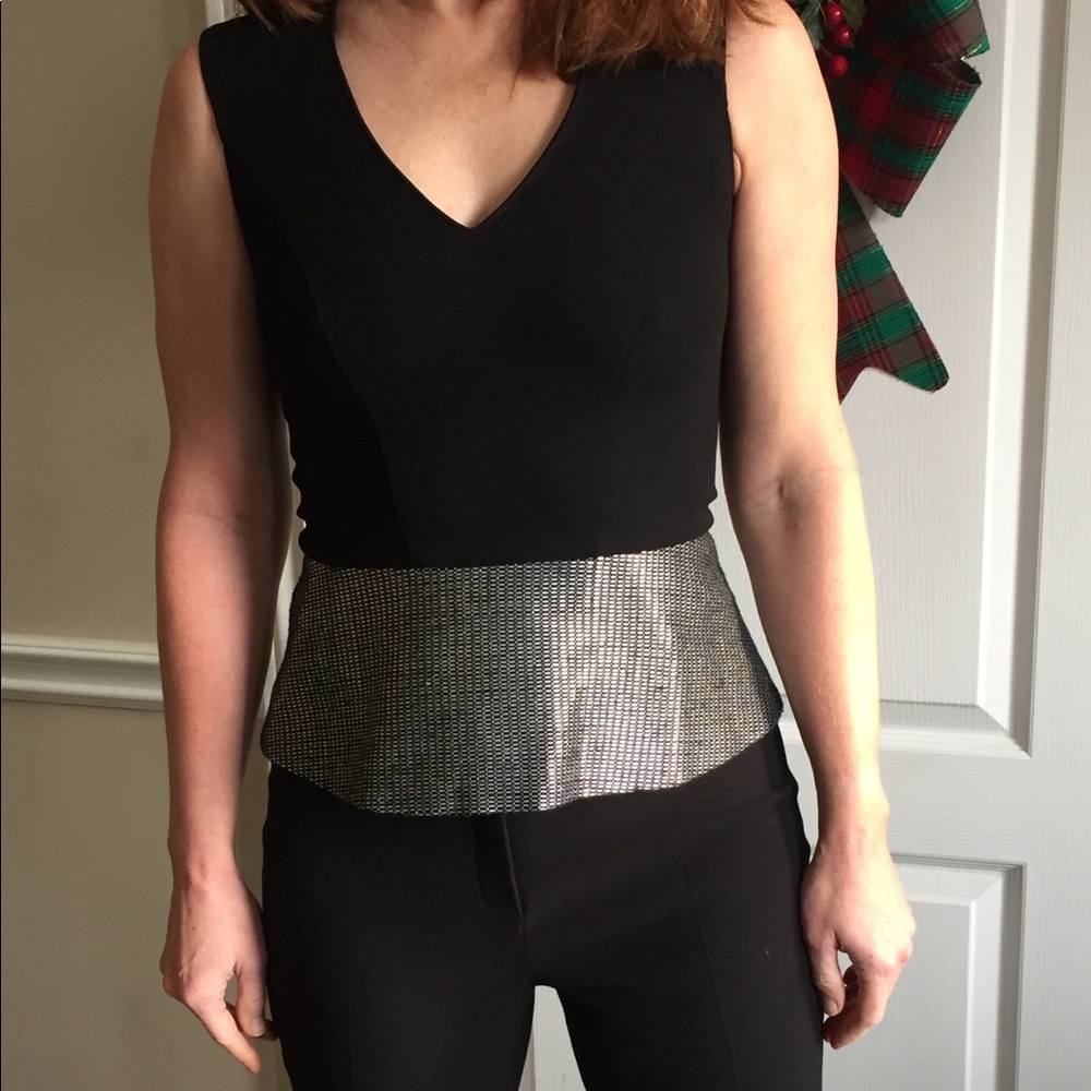 Judith & Charles sleeveless v neck crepe top with silver beaded peplum bottom 4